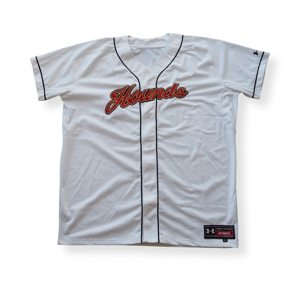 Under Armour UA Hounds Baseball Jersey Mens 2XL White Button Up Athletic Shirt